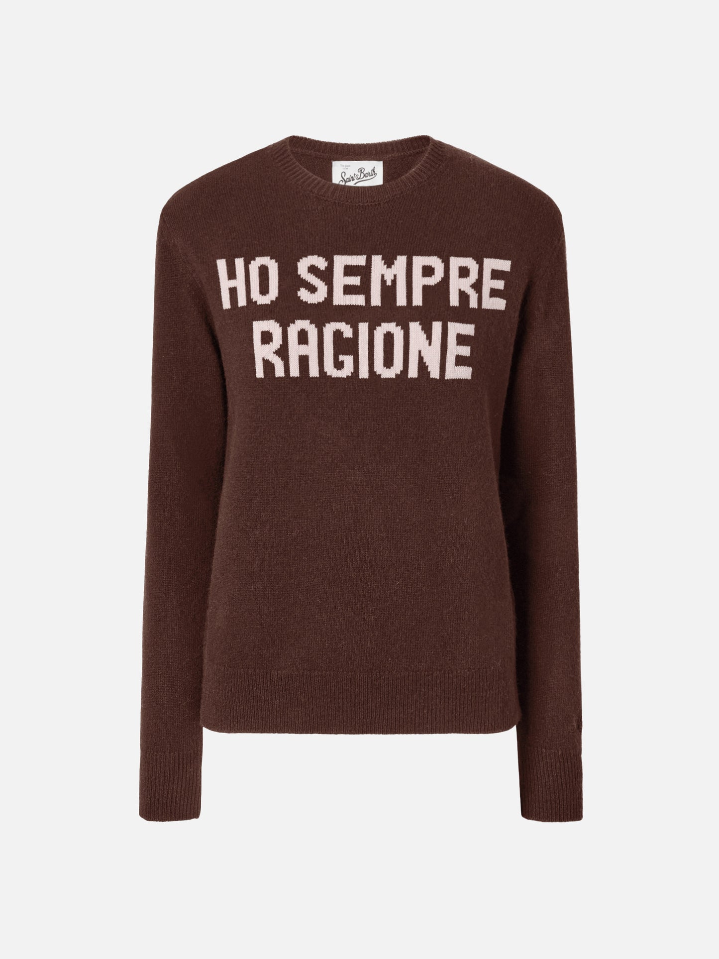 Maglione New Queen in misto cashmere marrone con jacquard Ho sempre ragione