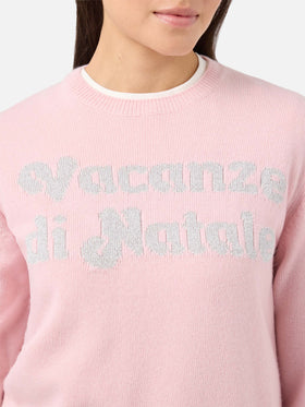 New Queen cashmere-blend sweater in pink with Vacanze di Natale lurex jacquard | VACANZE DI NATALE SPECIAL EDITION