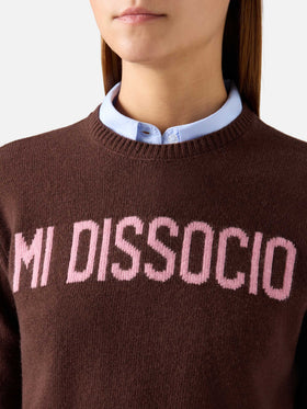 Pull col rond en maille Brown New Queen avec broderie Mi Dissocio 