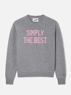 Pull en maille à col rond Grey New Queen avec broderie Simply The Best 