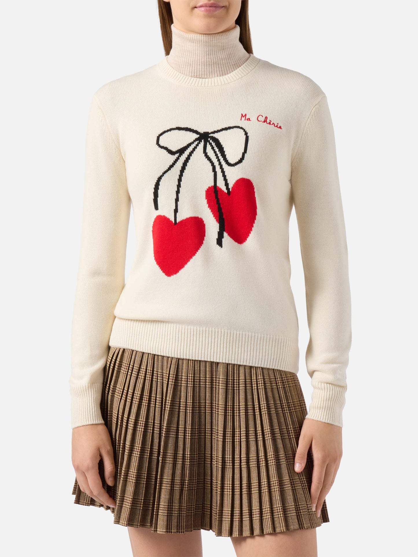 Maglione New Queen in misto cashmere bianco con ricamo Ma cherie