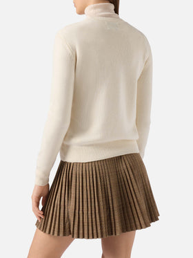 Maglione New Queen in misto cashmere bianco con ricamo Ma cherie