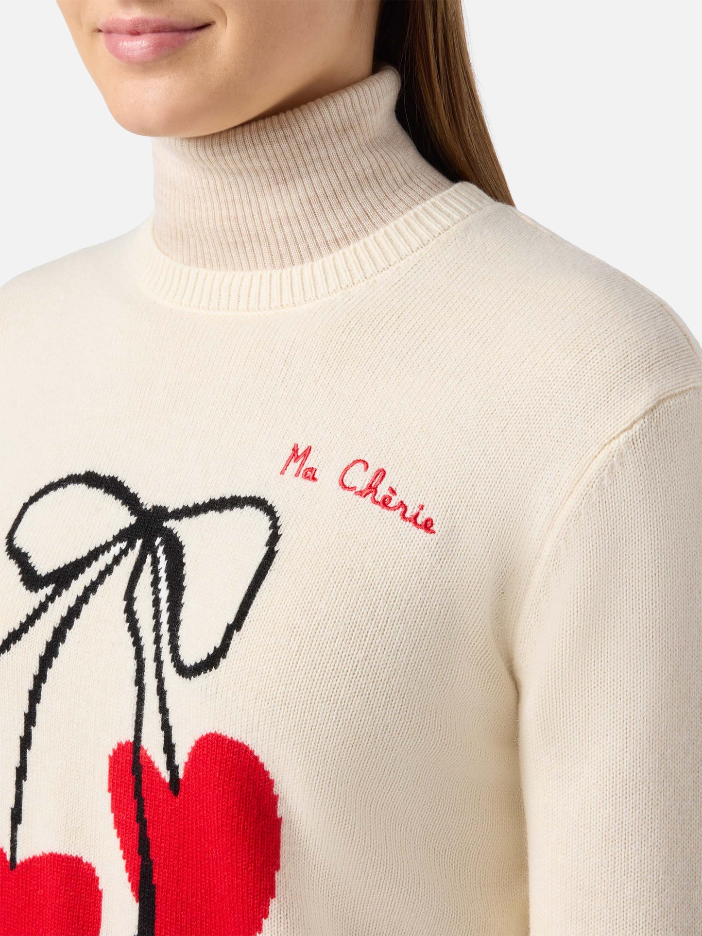 Maglione New Queen in misto cashmere bianco con ricamo Ma cherie