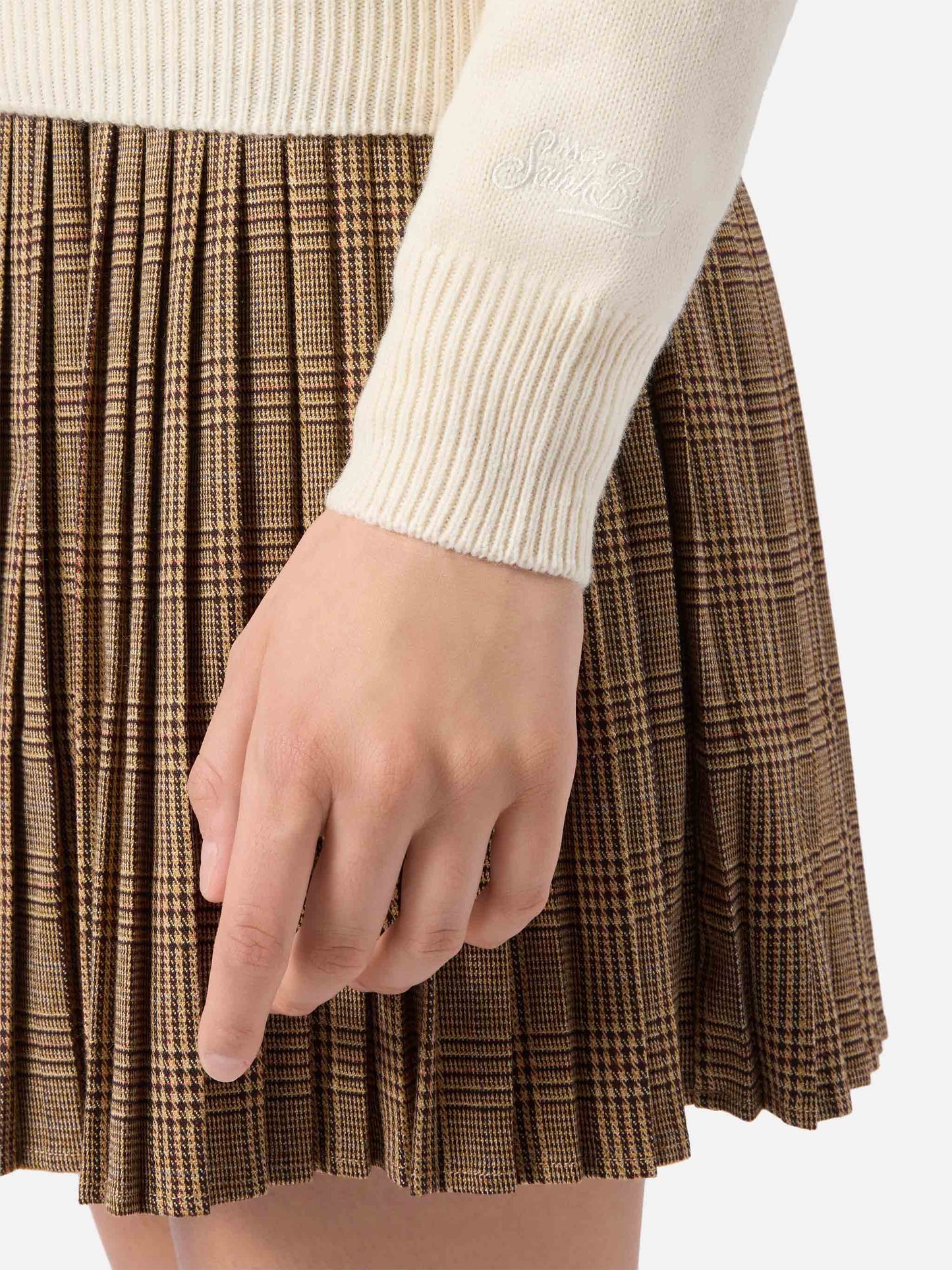 Maglione New Queen in misto cashmere bianco con ricamo Ma cherie