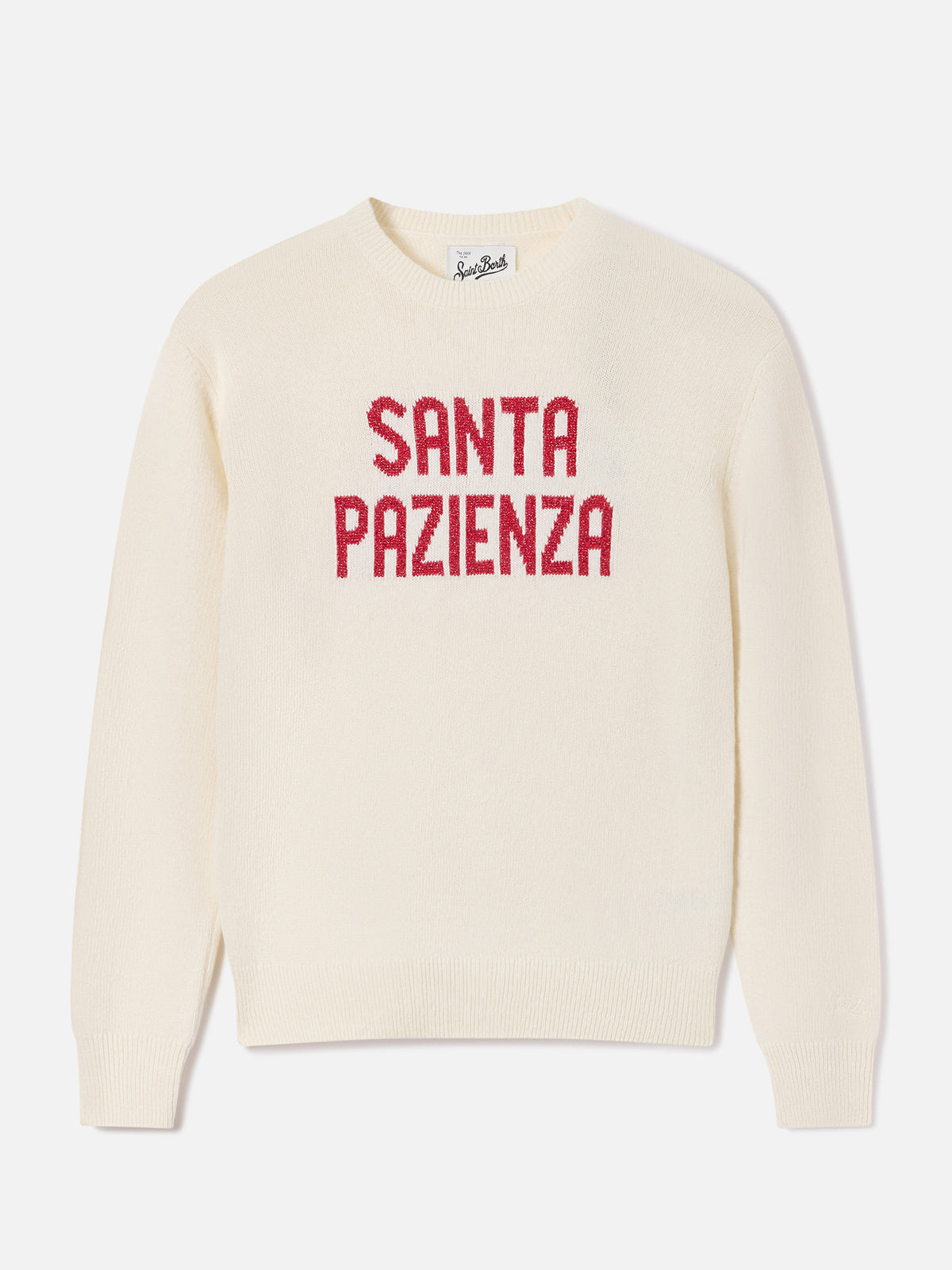Off white Neuer Queen Rundhals-Strickpullover mit Santa Pazienza Lurex-Stickerei 