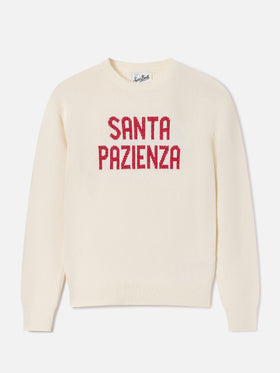 Off white Neuer Queen Rundhals-Strickpullover mit Santa Pazienza Lurex-Stickerei 