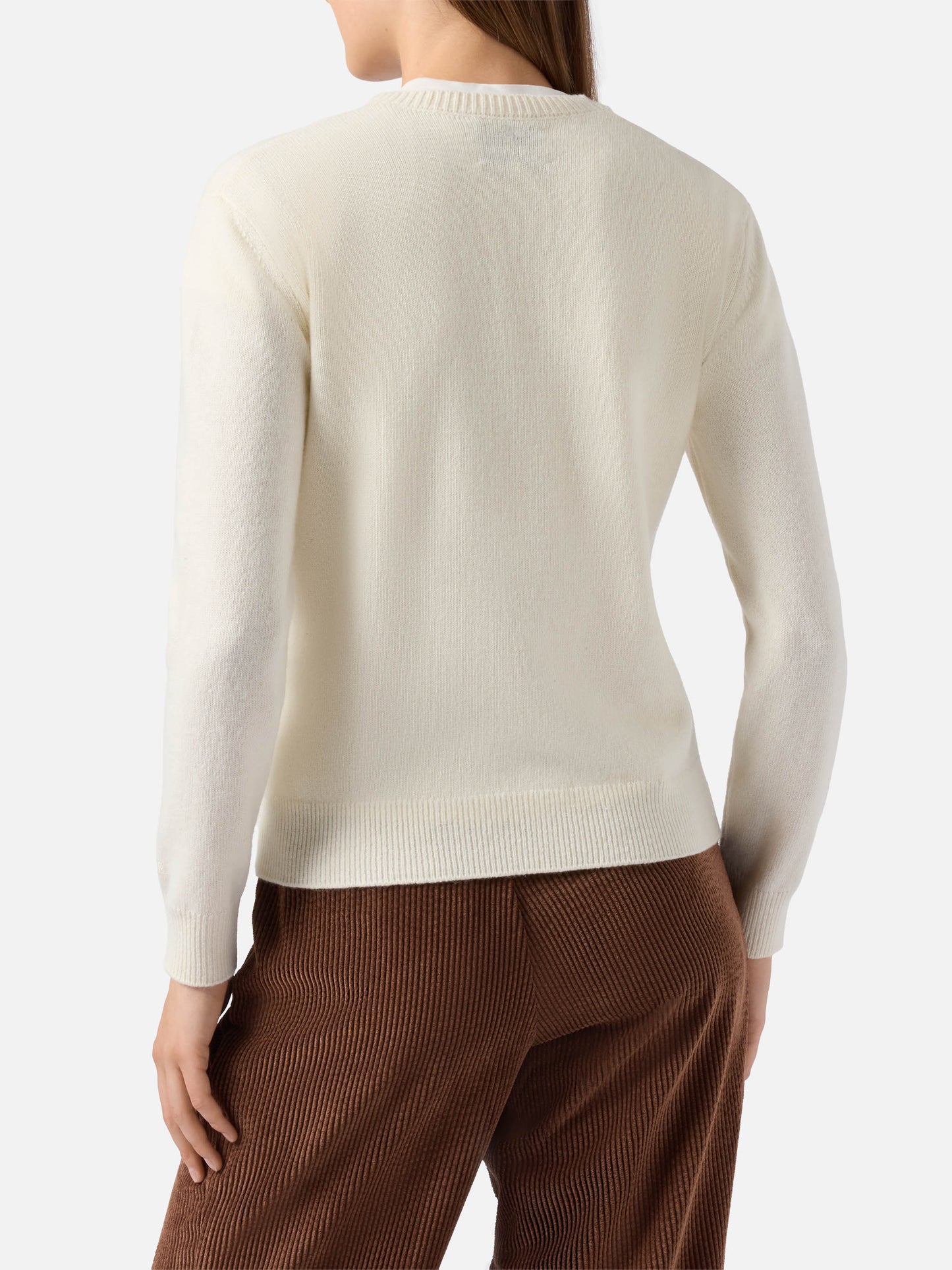 New Queen cashmere-blend sweater in white with Favolosa lurex embroidery
