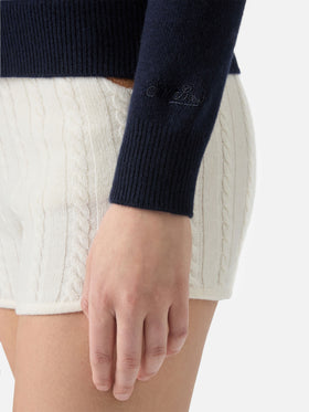 New Queen cashmere-blend sweater in blue with Weekend Queen embroidery