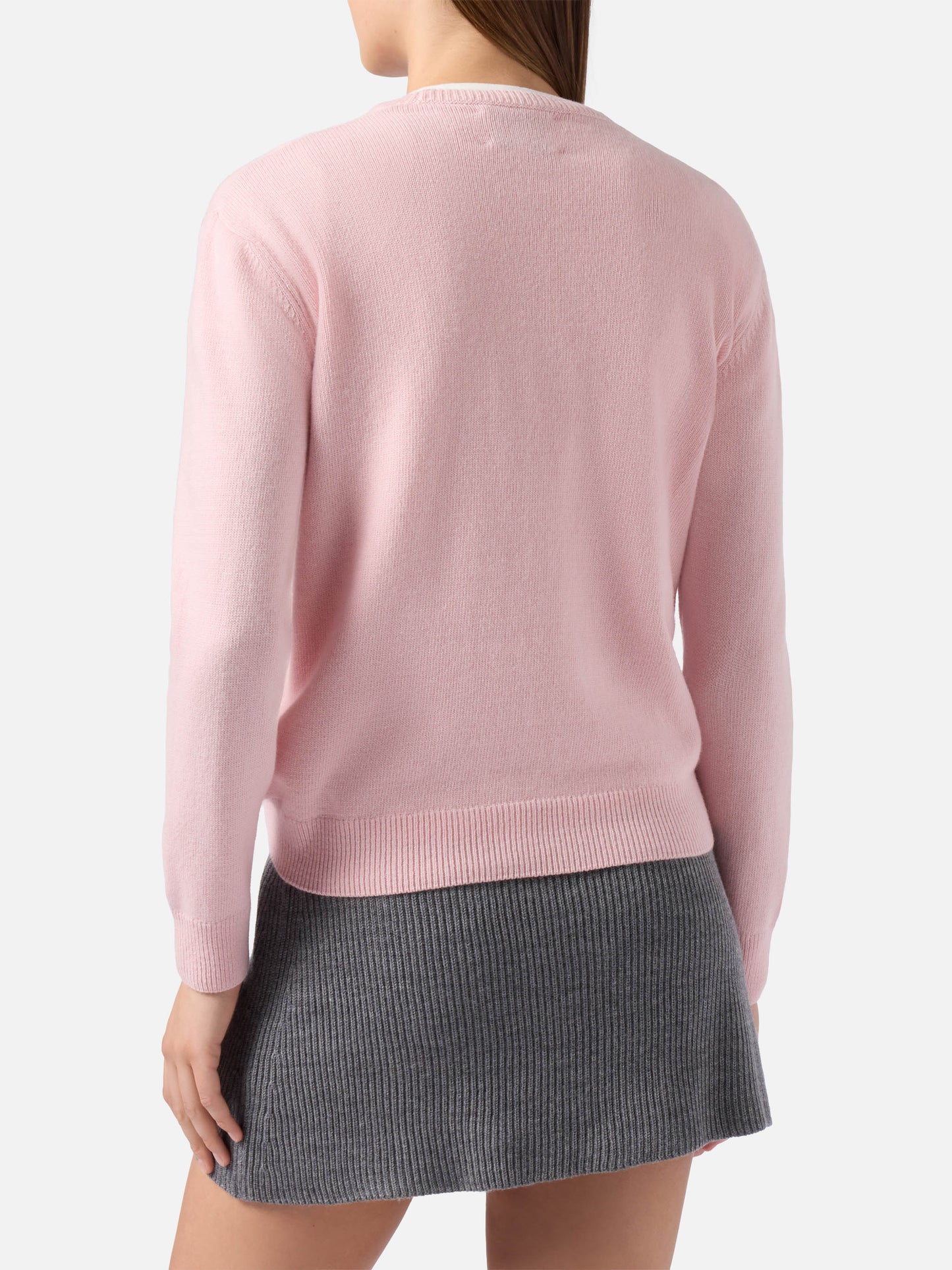 New Queen cashmere-blend sweater in pink with Bella e Impossibile jacquard