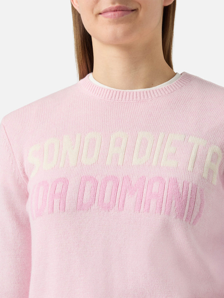 Neues Queen-Crewshirt in Weiß mit Sono a dieta (Domani)-Jacquard