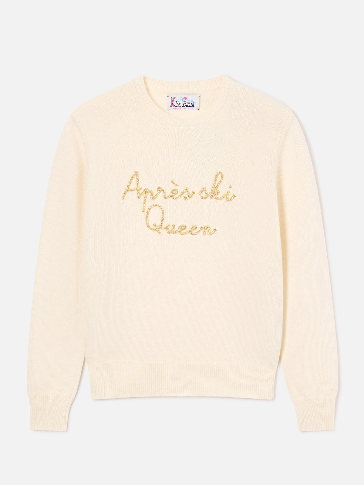 Jersey de punto de cuello redondo New Queen en blanco roto con bordado Après Ski Queen 