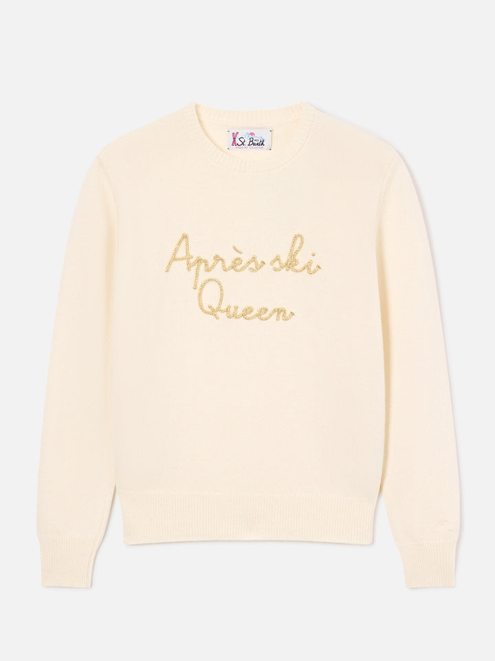 Pull en maille col rond New Queen écru avec broderie Après Ski Queen 