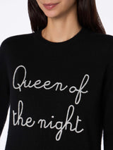 Woman black sweater New Queen with Queen of the night  embroidery