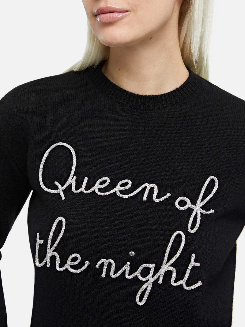 Woman black sweater New Queen with Queen of the night  embroidery