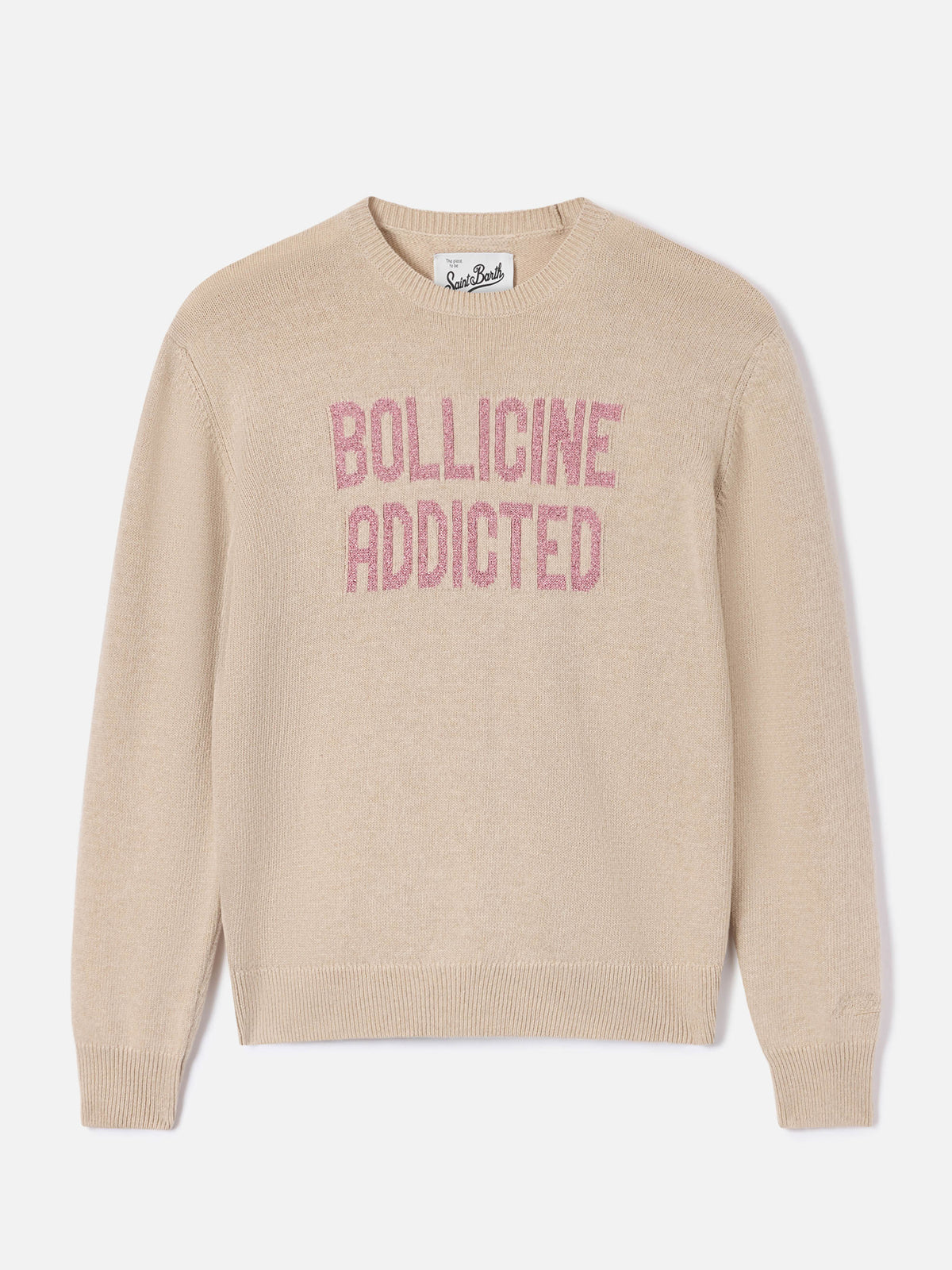 Jersey de punto de cuello redondo Beige New Queen con bordado lurex Bollicine Addicted 
