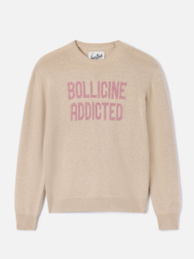 Jersey de punto de cuello redondo Beige New Queen con bordado lurex Bollicine Addicted 