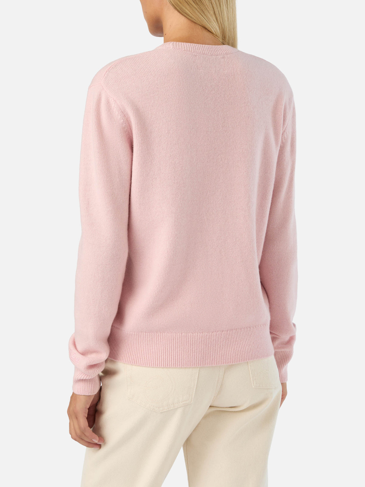 Maglia girocollo New Queen rosa con ricamo Shopping Is My Fav Sport