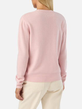Maglia girocollo New Queen rosa con ricamo Shopping Is My Fav Sport