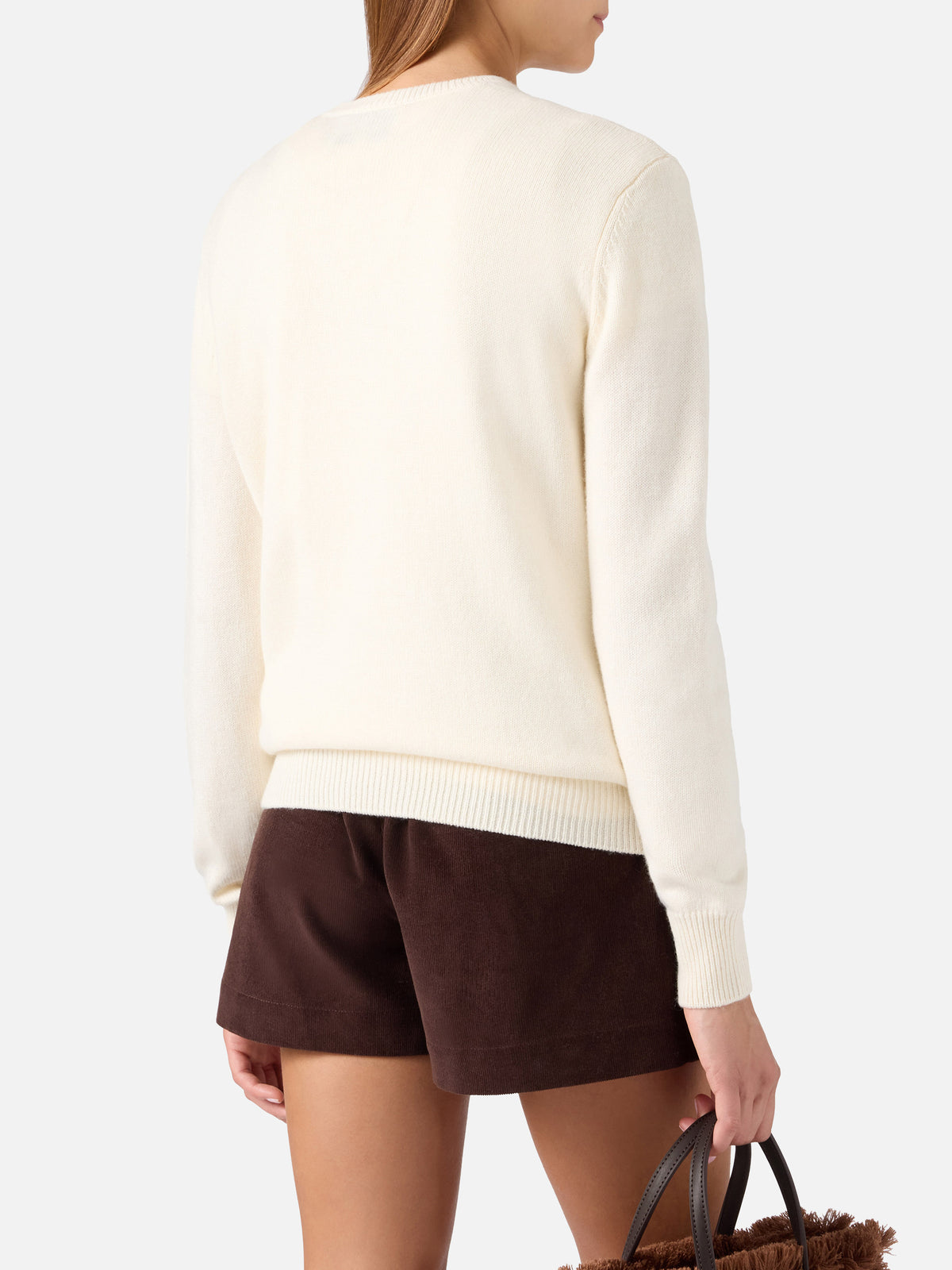 Off white New Queen crewneck knit with Splendida rhinestone embroidery