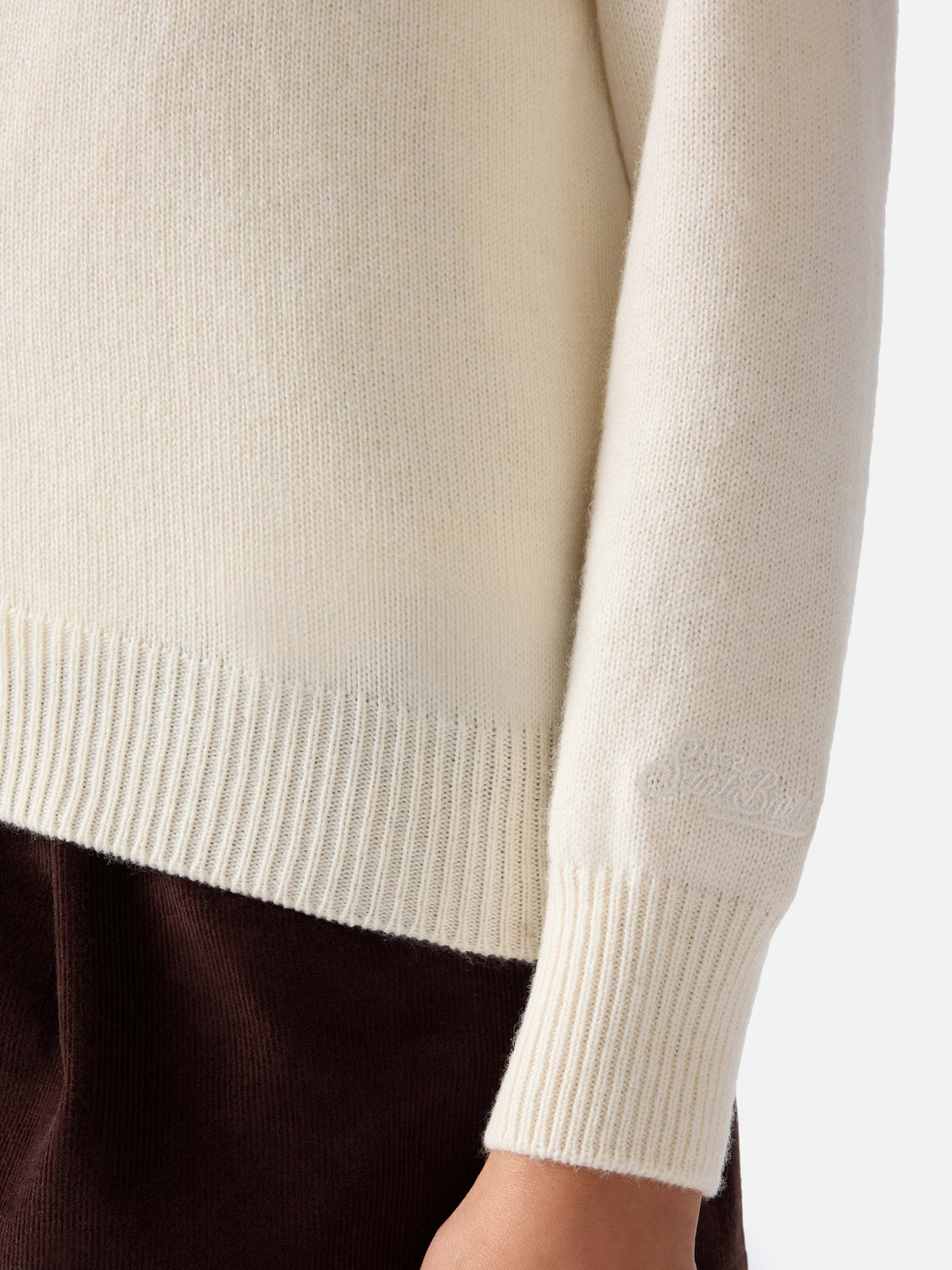 Off white New Queen crewneck knit with Splendida rhinestone embroidery