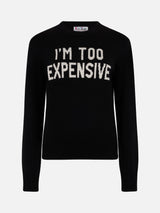 Woman black sweater New Queen with Stress I'm to expencive rhinestones print