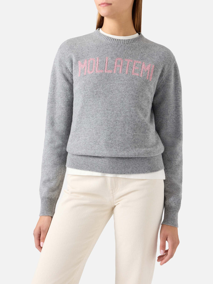 Grey New Queen crewneck knit with Mollatemi lurex embroidery