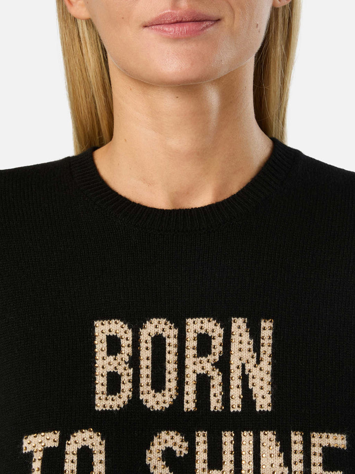 Pull en maille ras-du-cou Black New Queen avec broderie Born To Shine en strass 