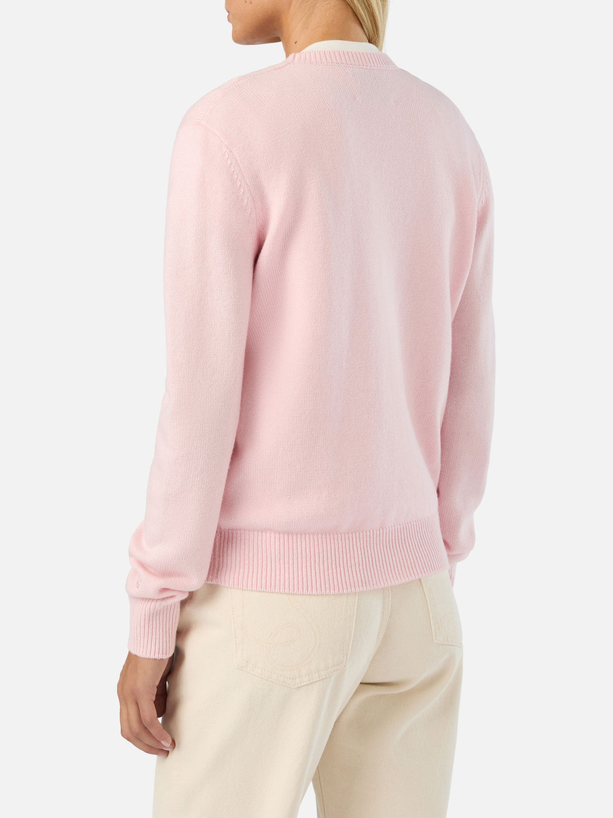 Pull rose New Queen à col rond en maille avec broderie en strass Ghosting Queen 