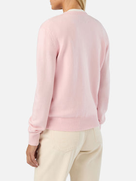 Pull rose New Queen à col rond en maille avec broderie en strass Ghosting Queen 