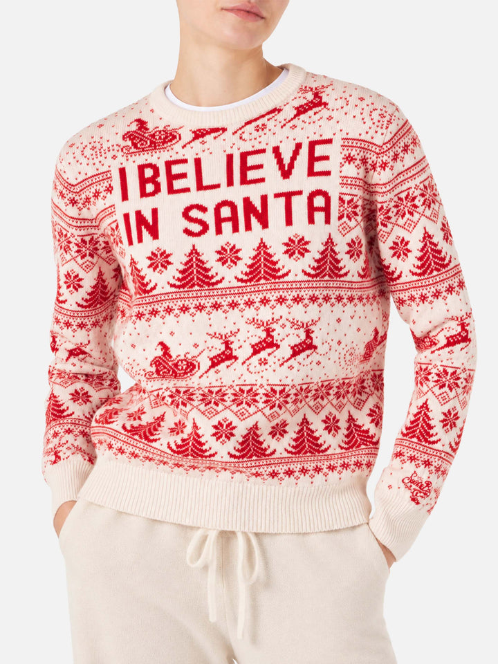 Pull New Queen en jacquard de Noël rouge et blanc 