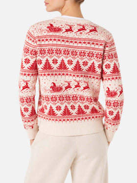 Maglia New Queen jacquard natalizio rosso e bianco
