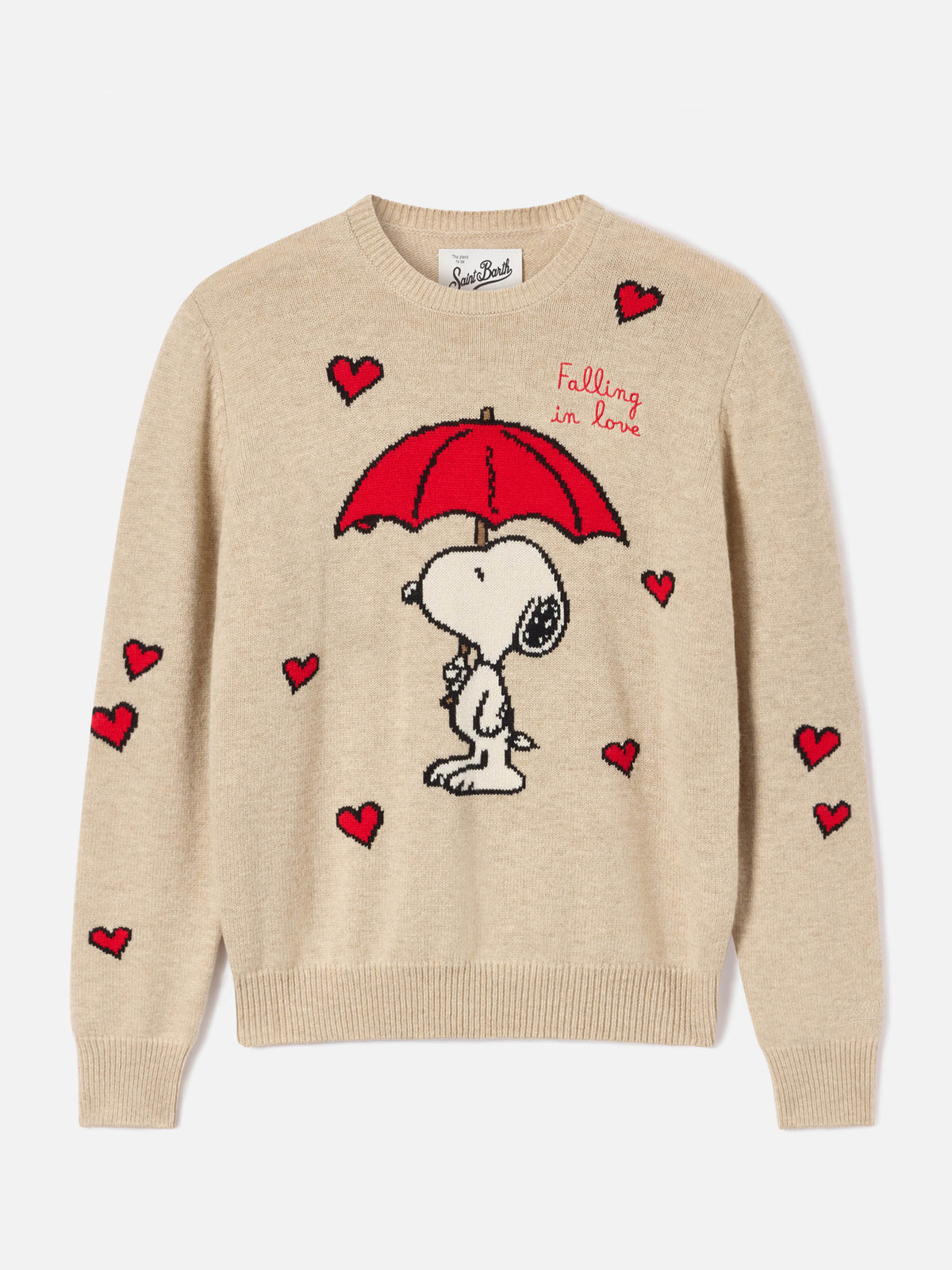 Jersey de punto de cuello redondo Beige New Queen con intarsia de Snoopy | Special edition 
