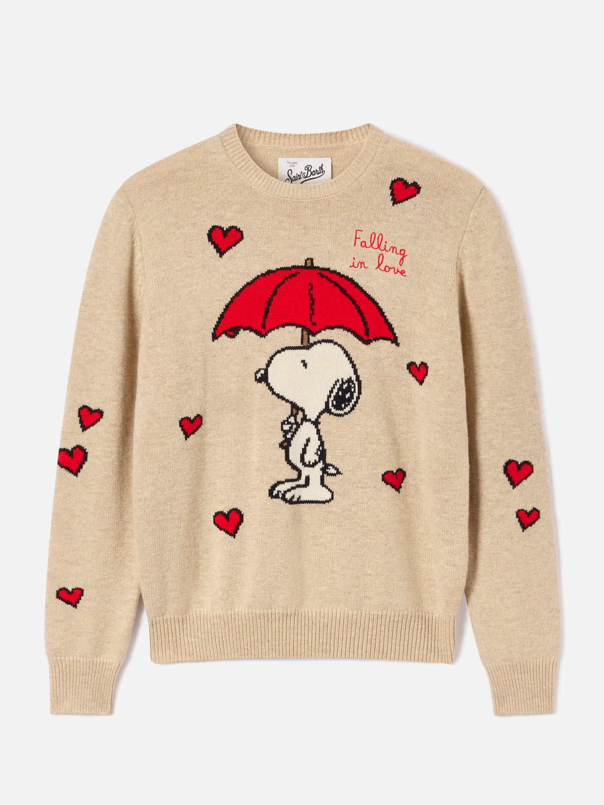 Beige New Queen crewneck knit with Snoopy intarsia | Special edition