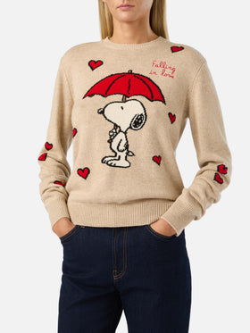 Beige New Queen crewneck knit with Snoopy intarsia | Special edition