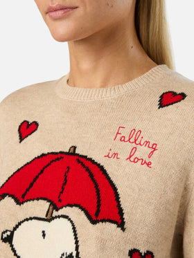 Beige New Queen crewneck knit with Snoopy intarsia | Special edition