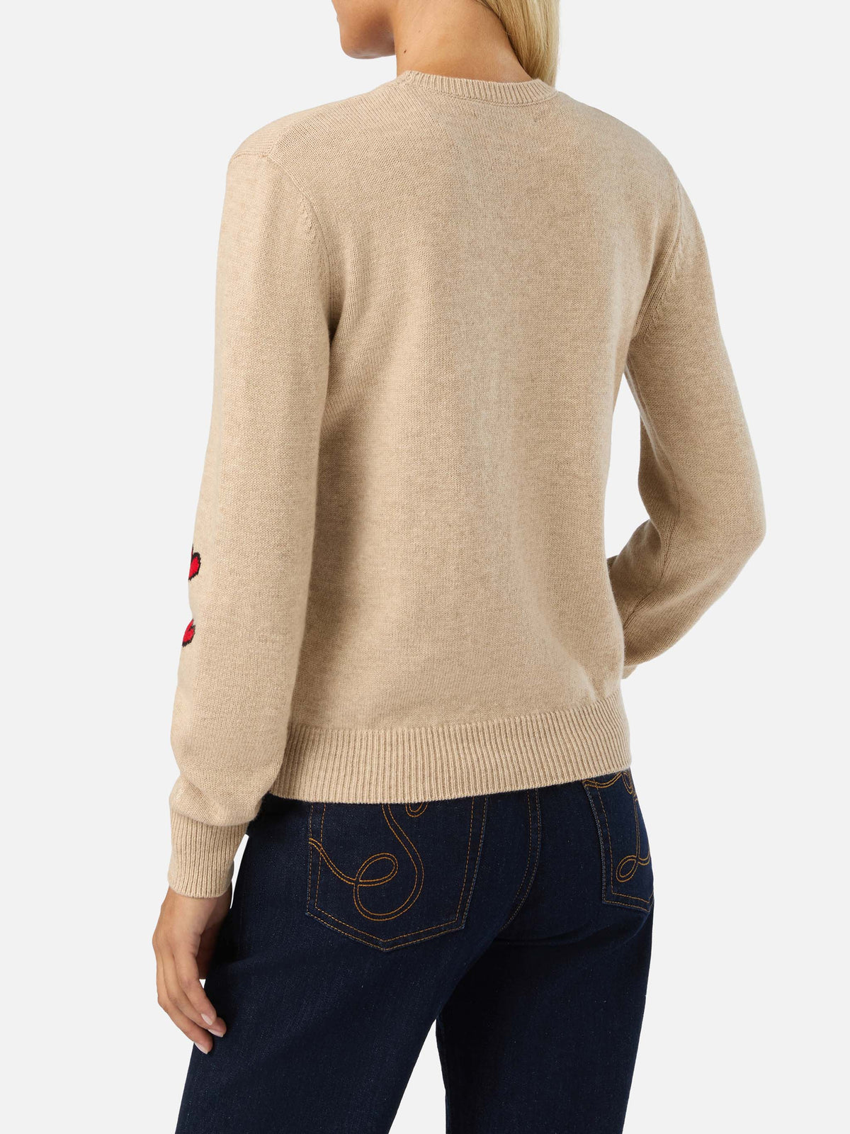 Beige New Queen crewneck knit with Snoopy intarsia | Special edition