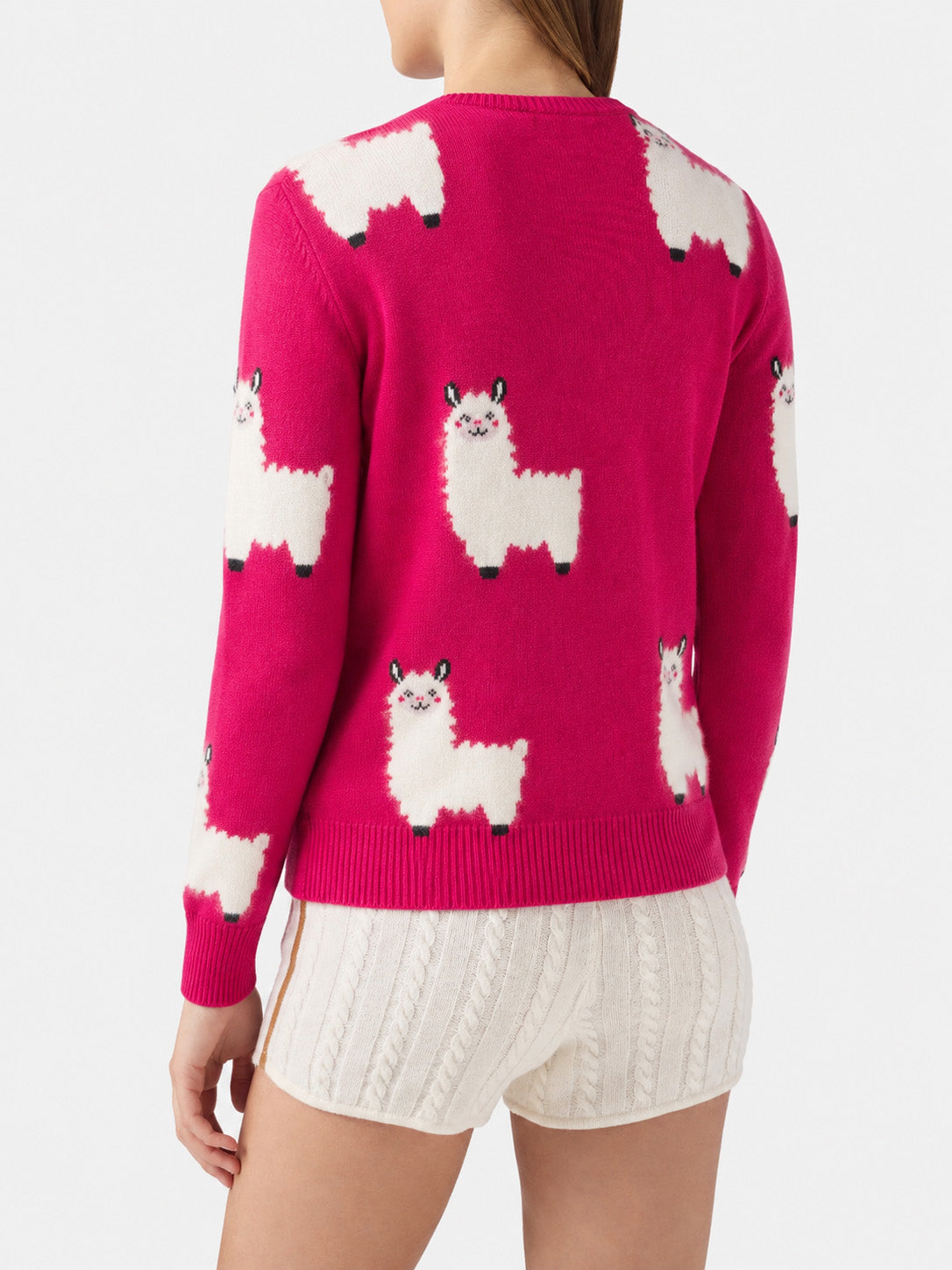 New Queen Pullover aus Alpaka-Mix in Fuchsia mit L Amour-Stickerei 