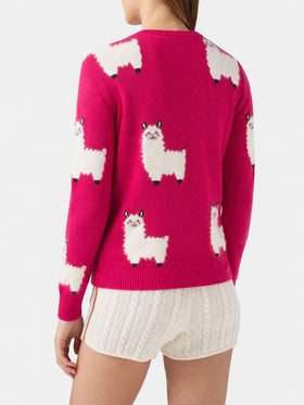 New Queen Pullover aus Alpaka-Mix in Fuchsia mit L Amour-Stickerei 