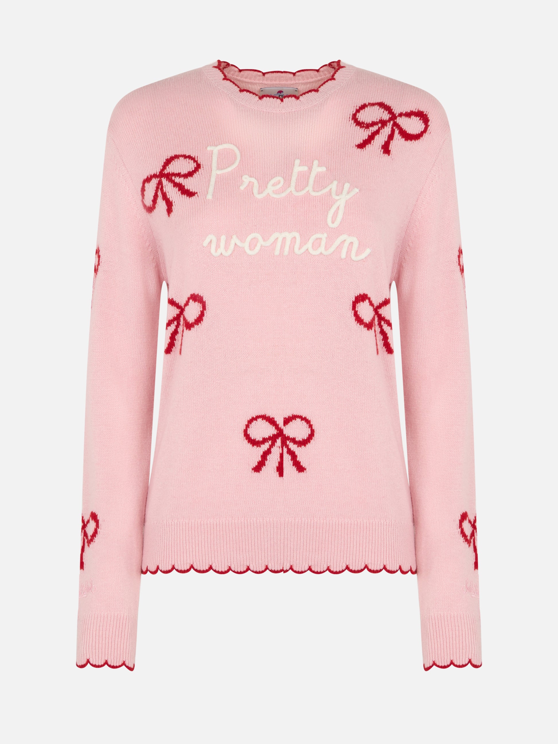 Woman pink sweater New Queen with Pretty Woman embroidery and ribbons print - MC2 Saint Barth