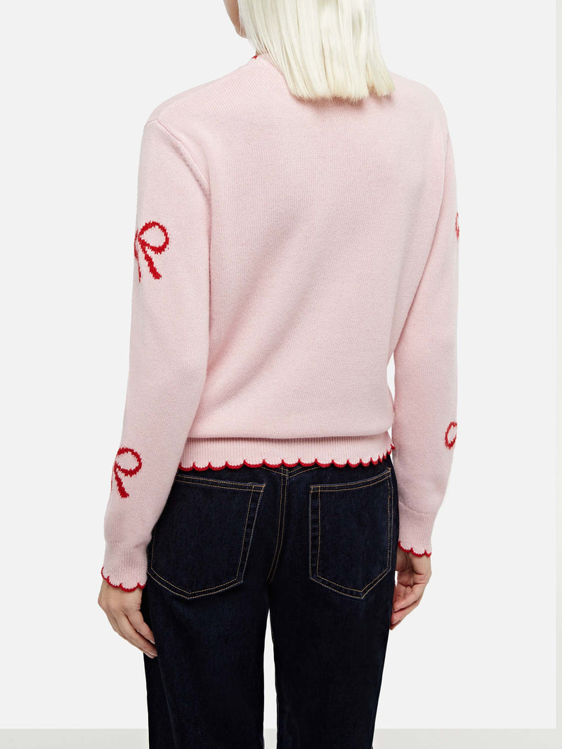 Woman pink sweater New Queen with Pretty Woman embroidery and ribbons print