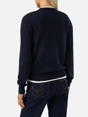 Punto de cuello redondo New Queen en azul marino blue con intarsia de Snoopy | Special edition 