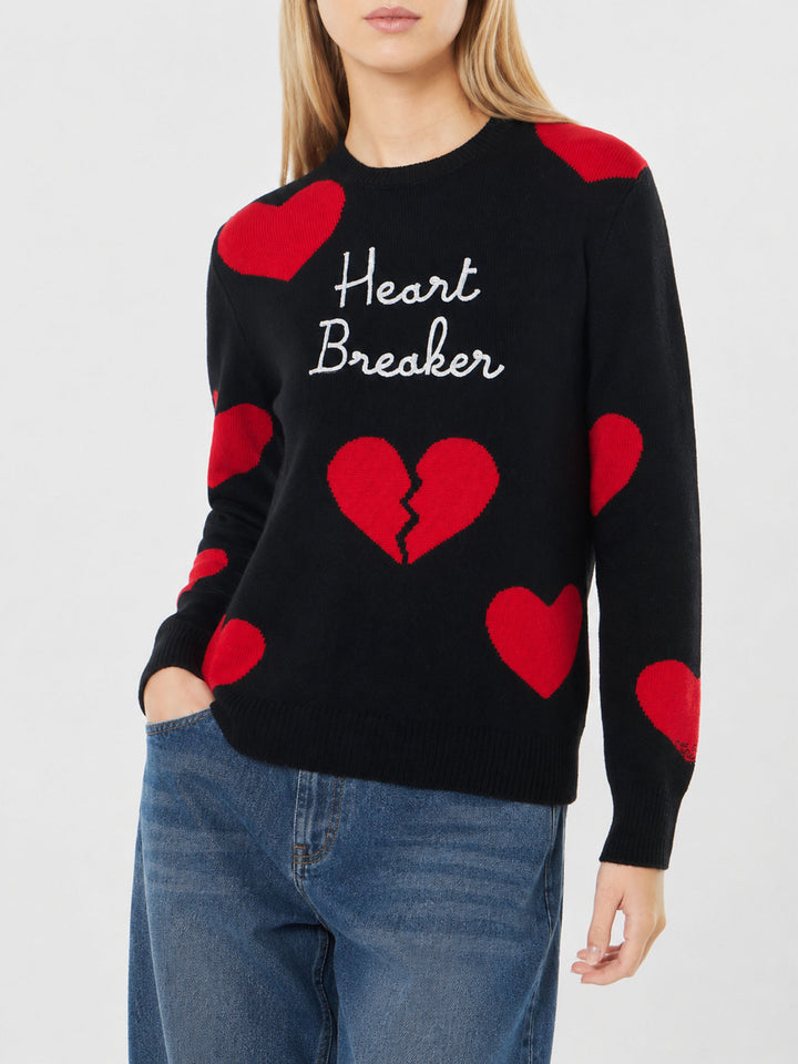Nouveau pull noir Queen avec broderie Heart Breaker et jacquard cœur 