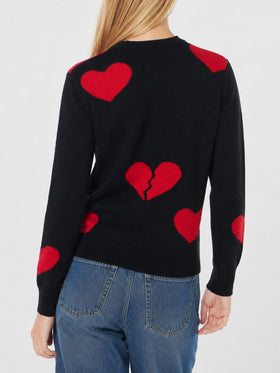 Neuer schwarzer Queen-Pullover mit Heart Breaker-Stickerei und Herz-Jacquard 