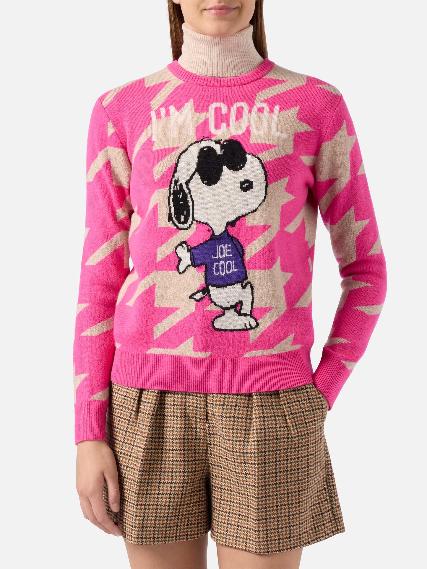 Woman pied de poule sweater New Queen with Snoopy jacquard