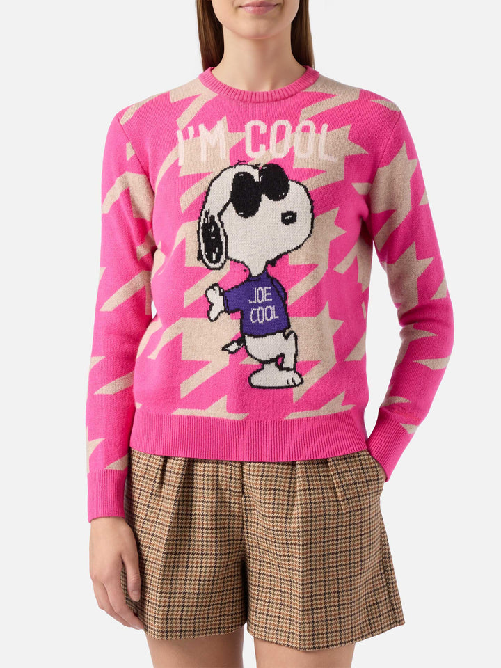 Woman pied de poule sweater New Queen with Snoopy jacquard