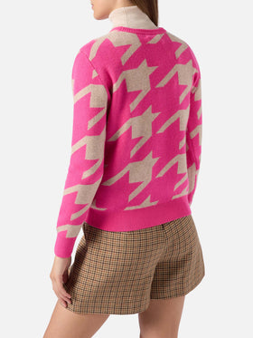 Woman pied de poule sweater New Queen with Snoopy jacquard
