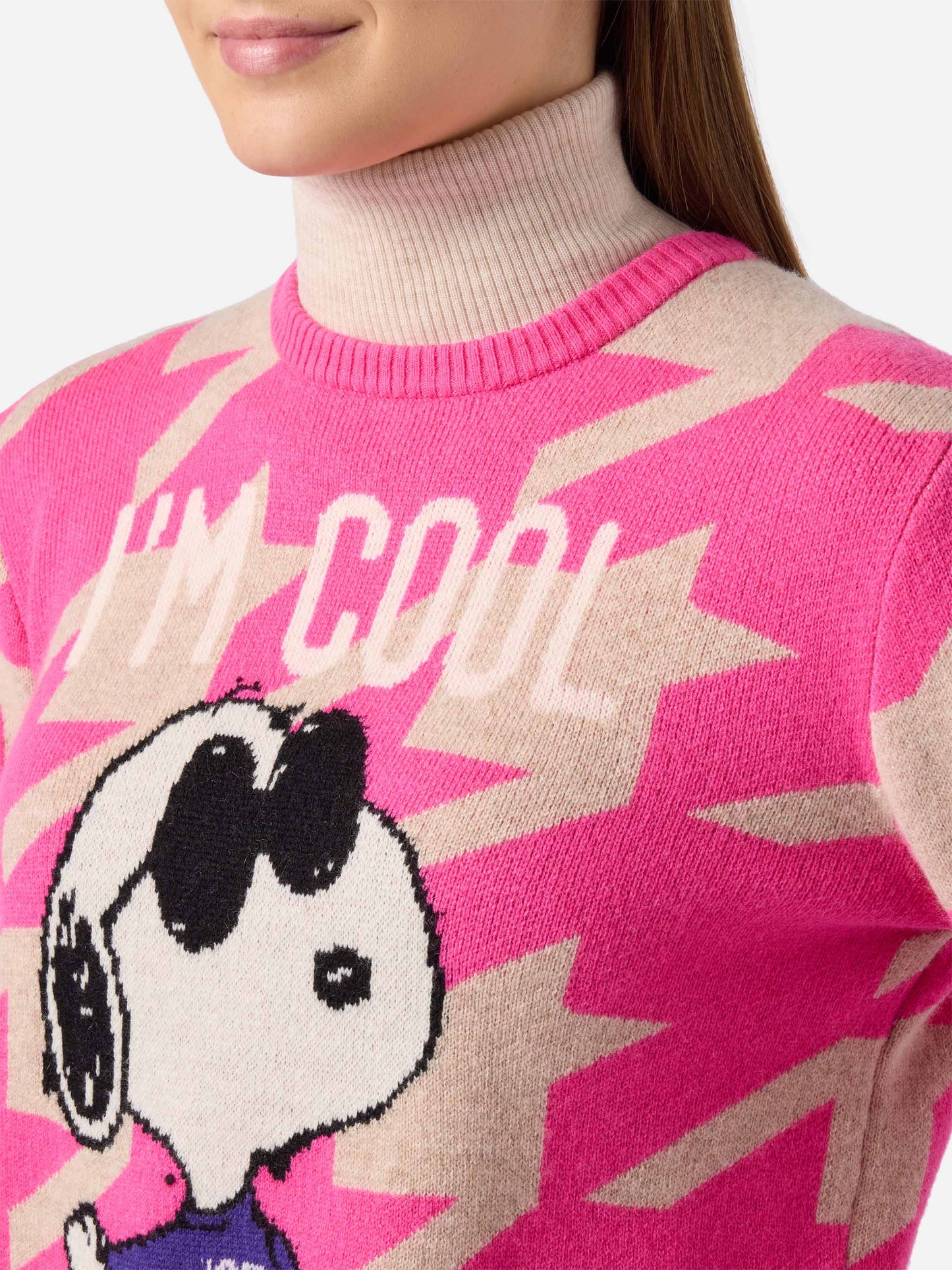 Woman pied de poule sweater New Queen with Snoopy jacquard