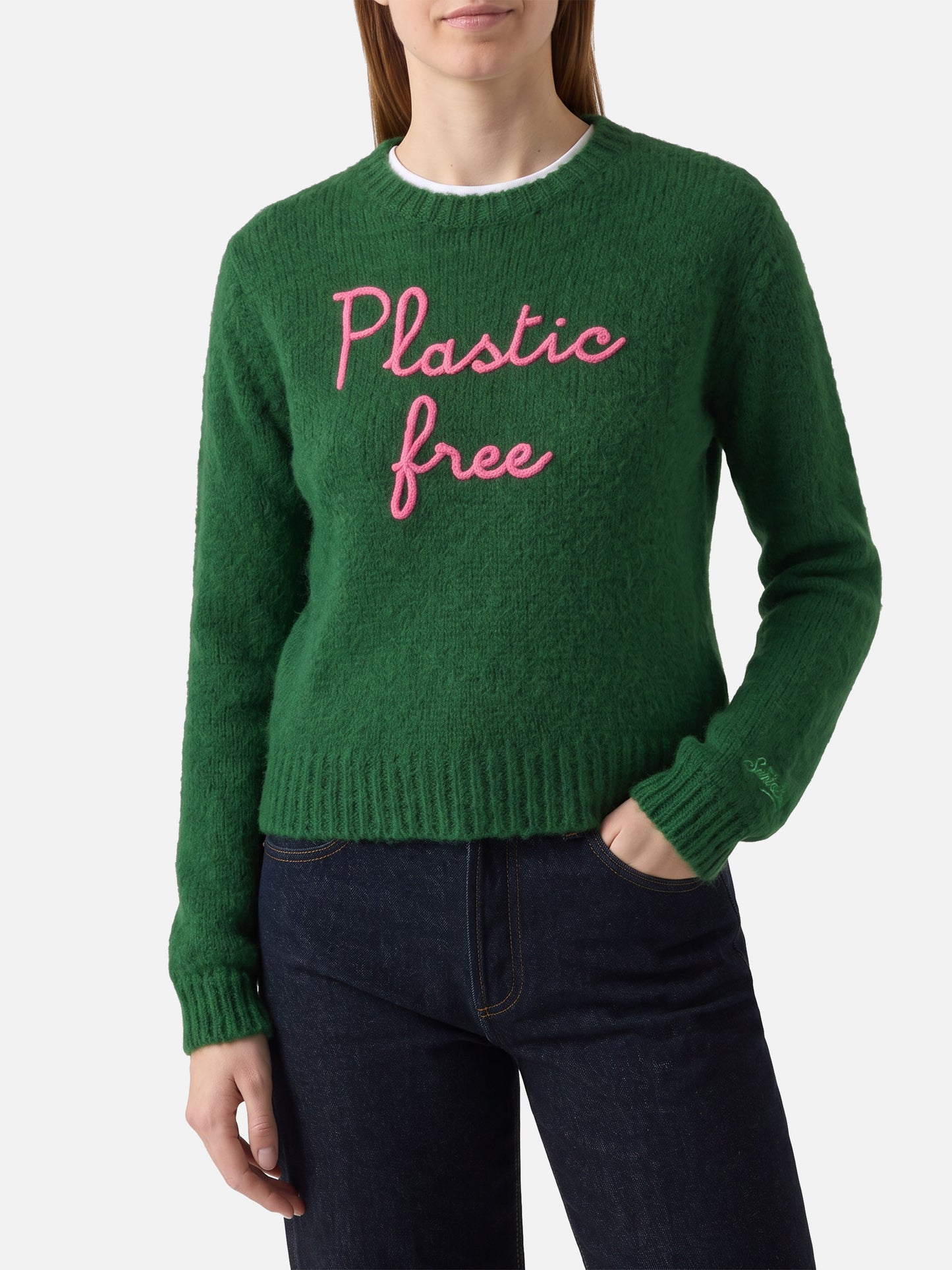 Pull cropped Green New Queen avec broderie Plastic Free 