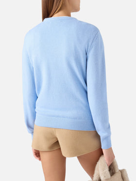 Maglia girocollo New Queen azzurra con ricamo Mi Fai Volare
