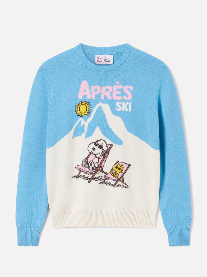 Pull ras du cou Light blue New Queen avec intarsia Snoopy | Special edition 